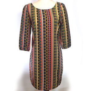 Anthropologie Geometric Orange Mini Shift Dress Size S